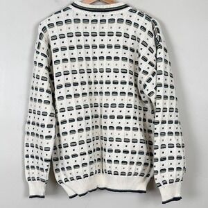 Vintage Sweater Men M 90s Grandpa Retro Geometric Textured Crewneck Pullover